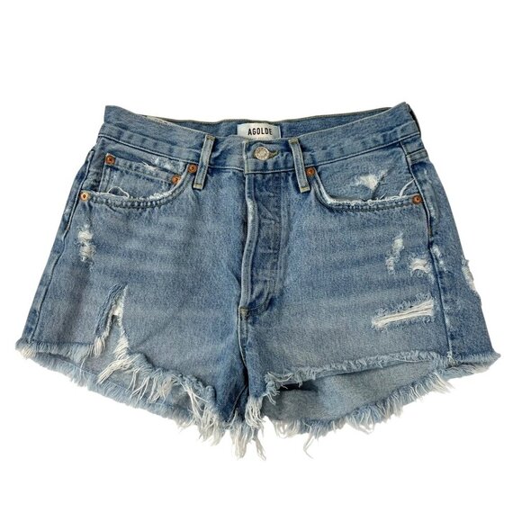 Agolde Parker Ripped light wash jean cutoff shorts Size 25 Button down distresse - Picture 4 of 11